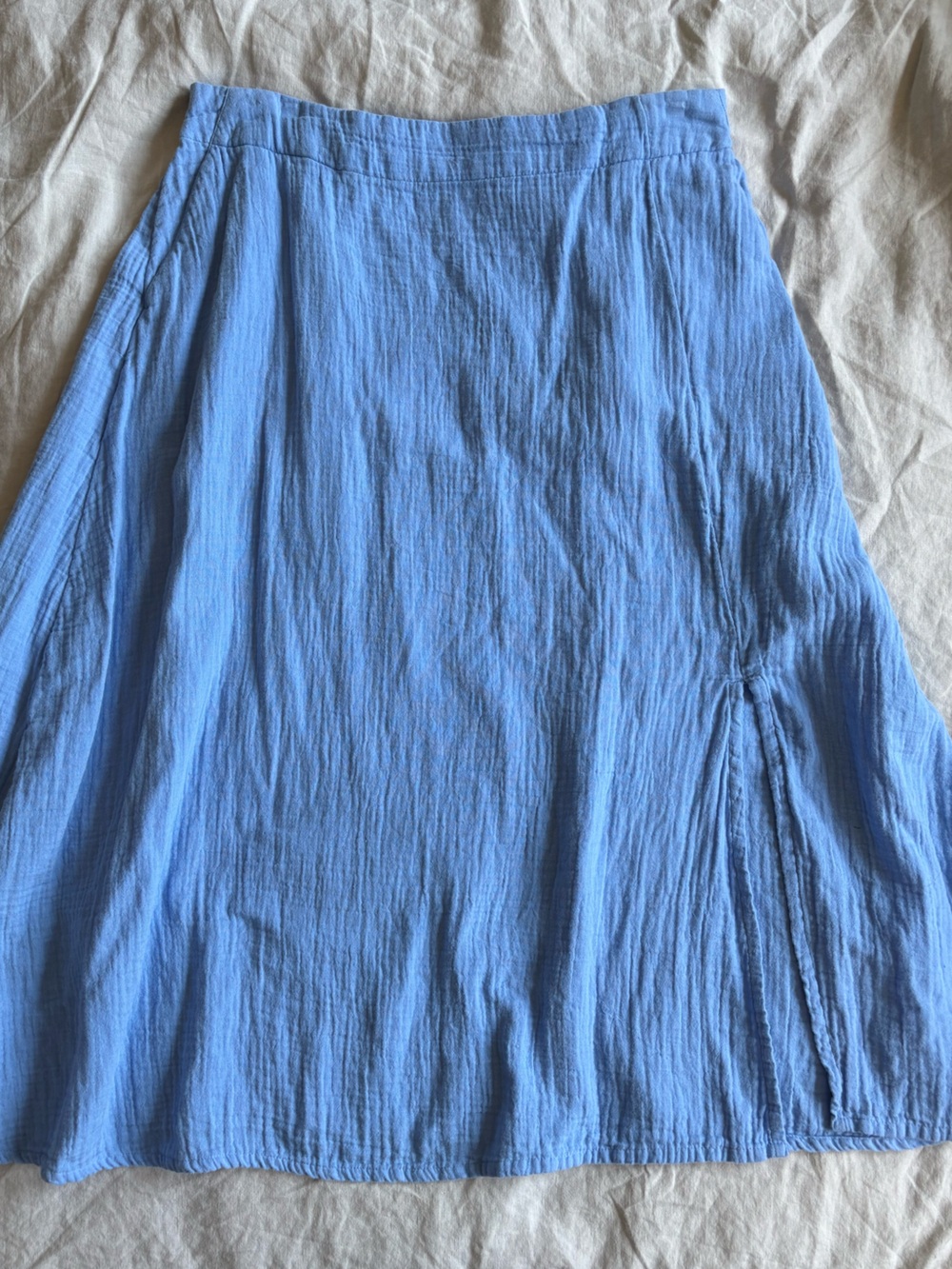 Women's Light Blue Midi Skirt with Elastic Waist